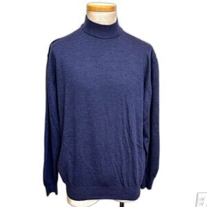 Biella Black Purple Blue Mock Turtle Neck Pure Italian Wool Sweater - Men XXL